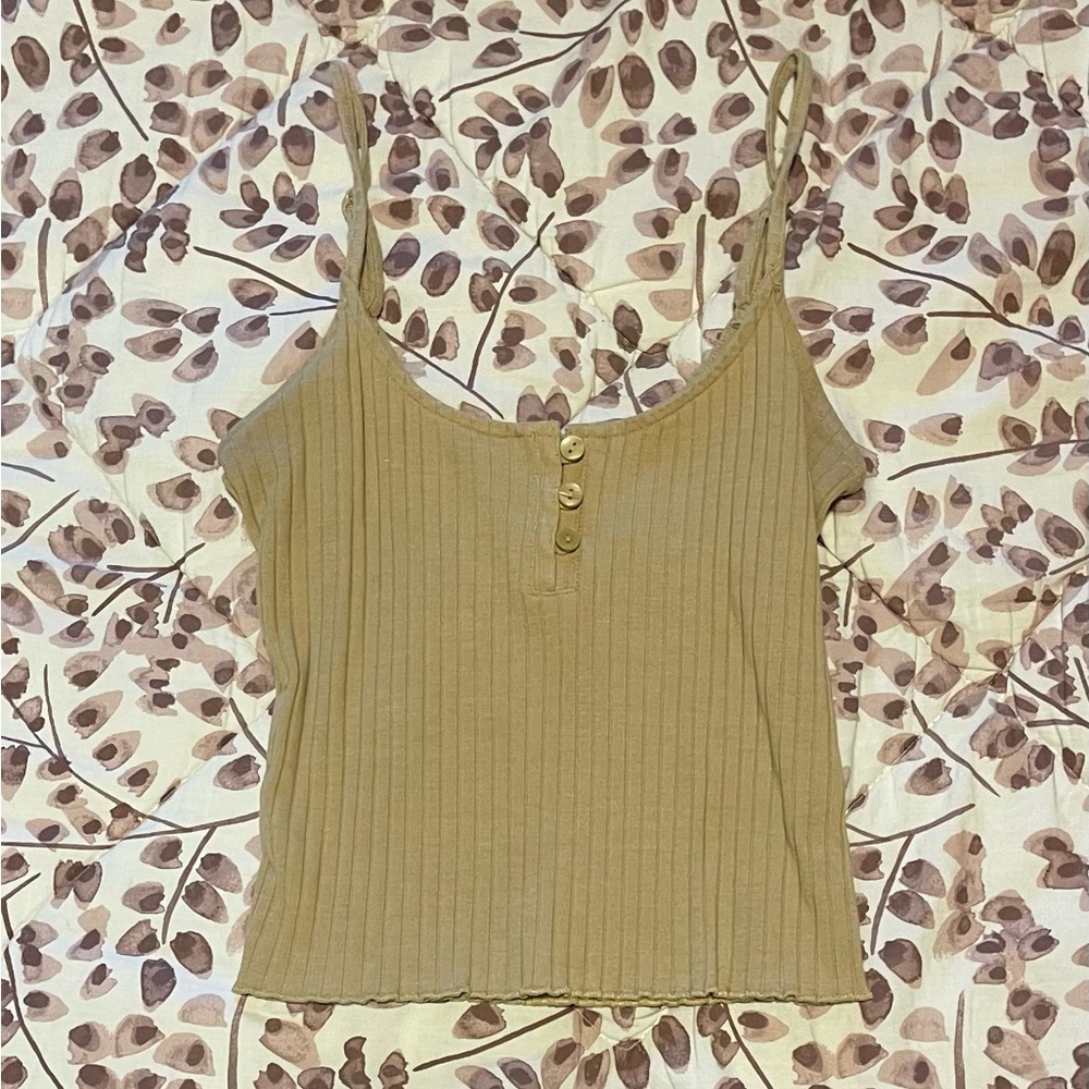 Women's Tan Ribbed Button-Front Top